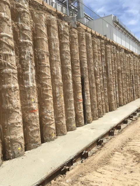 exposed foundation shoring for industrial facility
