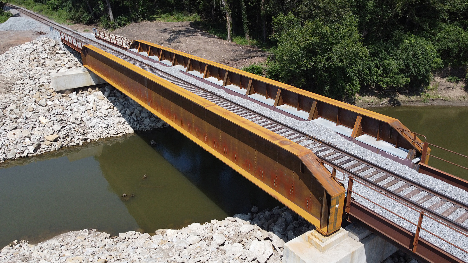 single span railroad bridge over creek near Topeka Kansas | Barcus